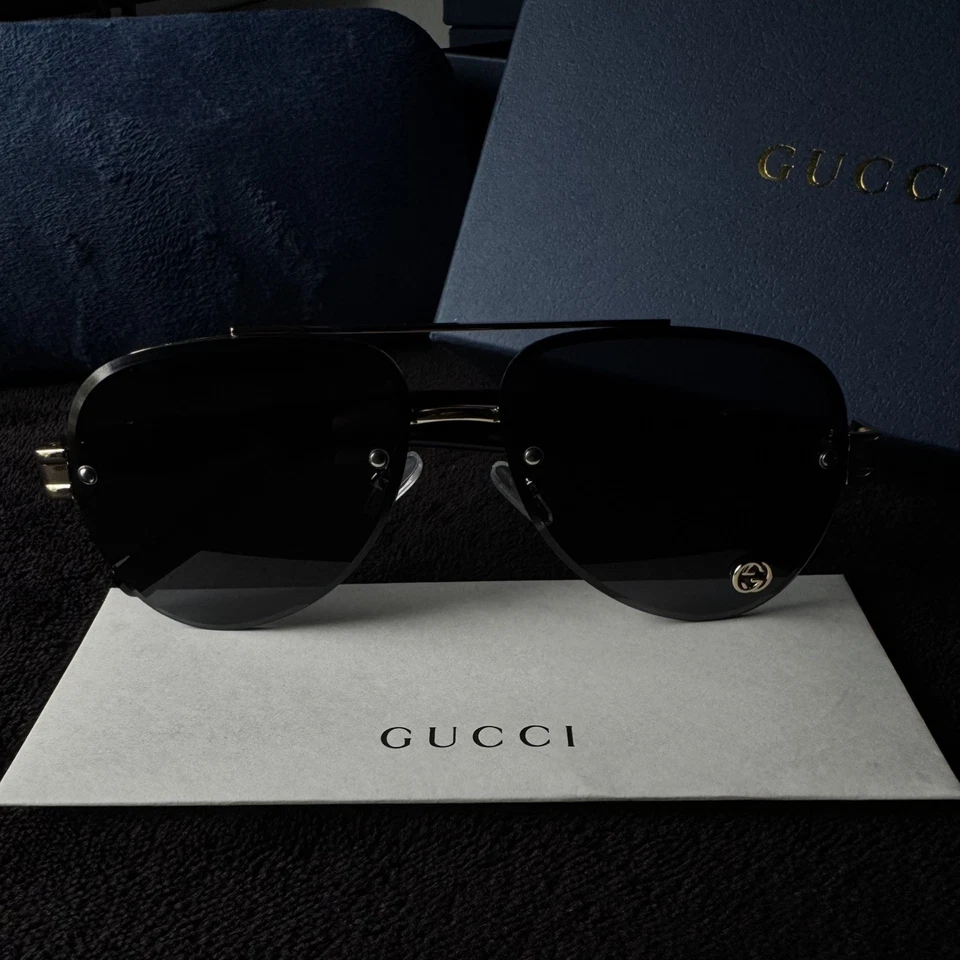 Gucci GG 1220S Black & Gold Aviator Sunglasses - Ships Today! - Image 3 of 4