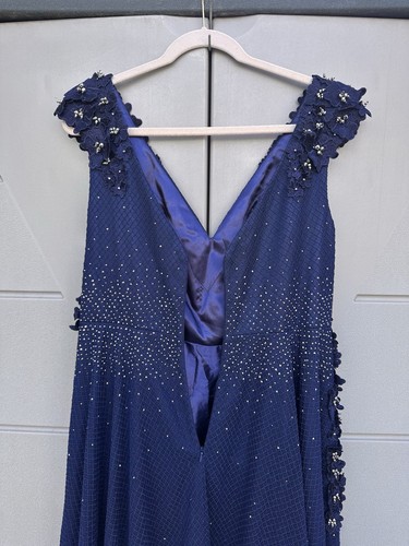 Mac Duggal 11152 3D Floral Applique A-Line Evening Gown Midnight Blue Sz 10 NEW - Picture 17 of 20