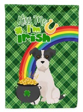Caroline's Treasures Black White Wirehair Jack Russell St Patrick's Garden Flag