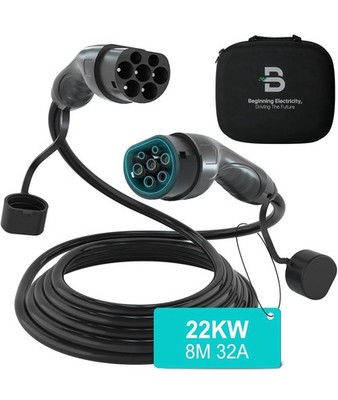 Typ 2 Ladekabel 22kW 32A, 8m Verlängerungskabel EV & PHEV E-Auto 3 Phasig IP54