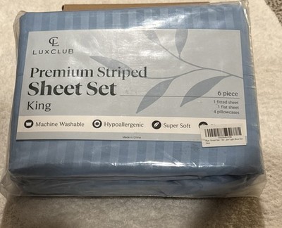 LuxClub Bedding Sheet Set 6PC King Size Solid Performance Soft - Blue