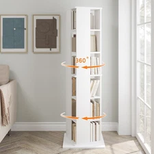 6 Tiers Corner Spinning Bookcase Organizer 360° Rotating Bookshelf Tower White