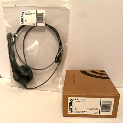 Listen Technologies LK-1-A0 ListenTalk Transceiver & Headset/Boom MIC LA-452 NEW