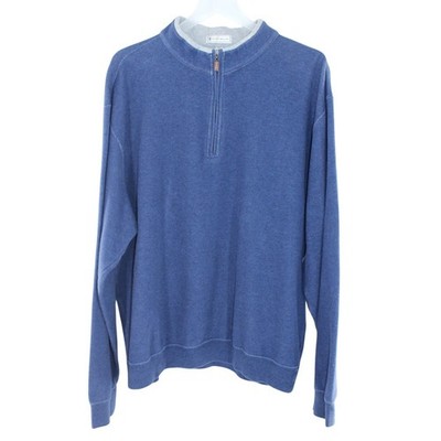 Peter Millar Mens XL Blue Heather Cotton Quarter Zip Pullover Sweater Mock Neck