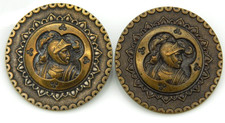 Lot of 2 Antique Picture Buttons KING ARTHUR Paris Depose AP Cie BM   1 1/2"