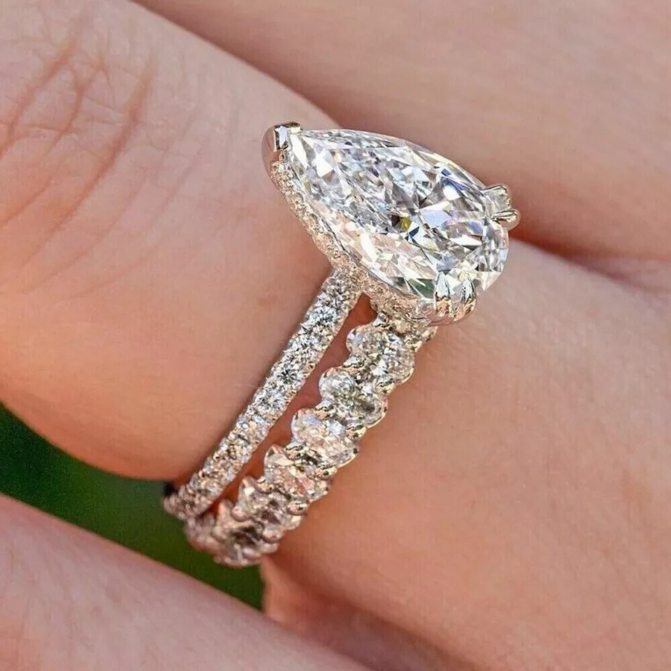 14K White Gold Plated 4 Ct LabCreated Diamond Bridal Set eBay