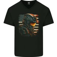 Futuristic USA Space Pilot Astronaut Mens V-Neck Cotton T-Shirt