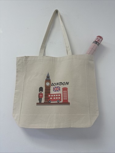 London Tote Bag 100% Cotton Reusable Shopper Bags Eco Friendly Beach Bag - Picture 8 of 8