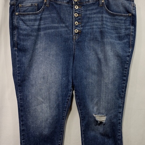 Torrid Bombshell Button Fly Distressed Sky High S… - image 7