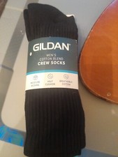 Gildan Men's Stretch Cotton Crew BLACK Socks Shoe Size 6-12 3 pairs Men's Socks
