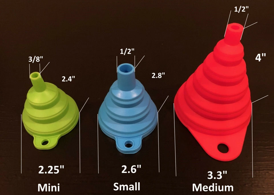 Juego de 3 piezas Embudo Plegable Negro Goma Silicona Plegable Agua Líquido Transferencia Foto 2 de 4