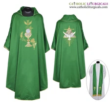 NEW Green Gothic Chasuble & Stole Set, Gothic Vestment, Casulla, Casel