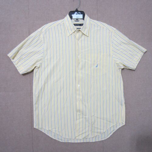 Nautica Shirt Mens Medium Yellow Blue White Button Up Office Dress Casual 2611 - Picture 1 of 11