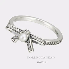 Authentic Pandora Silver Delicate Sentiments Pearl Ring Size (7) 54 190971P-54