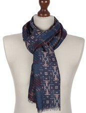 Russian Pavlovo-Posad Mens Scarf 100% Wool Front 27x140cm/11"x55" 10483-14 blue