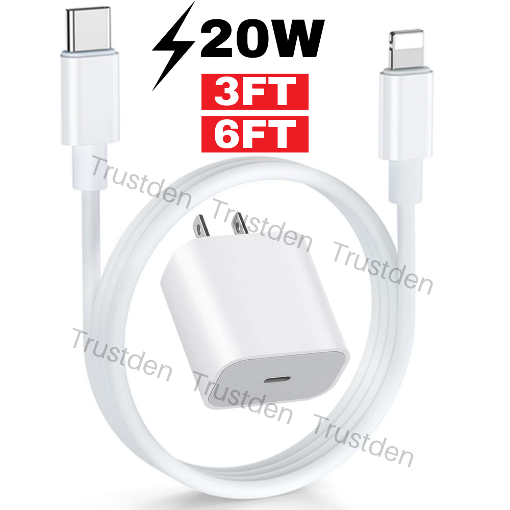 For iPhone to 14 iPad Adaptive Rapid Fast Charger 20W Adapter USB-C 3/6ft  Cord