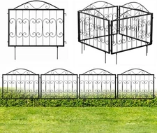 Black Metal Fencing Panels with Support Stakes, Locking Garden Fence, Set of 4