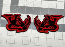 Angry Rhino Red On Black Car Emblem Badge Custom New Aggressive, Pack of 2
