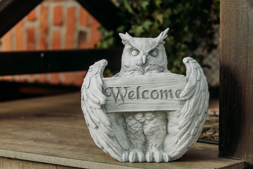 Eulen-Statue Aus Steinguss – Frostsicher, Grau, 37 Cm Hoch, 7 Kg – Gartenfigur Für Den Außenbereich