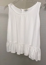 Style Envy Tank Top Juniors Large White Ruffle Button Back Prairie Cottage