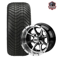 12" Azusa Machined Black Golf Cart Wheels and Tires Combo (215/40-12) Set of 4