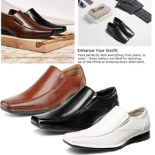 Men's Oxford Formal Dress Shoes Square Toe Slip On Loafers Shoes Black White