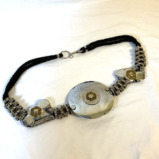 Vintage Belt Metal Cord Large Round Medallion Wire Coils Glam Steampunk Korea