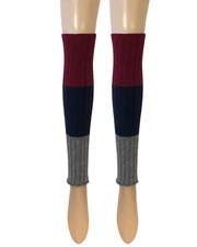 Wrapables Women's Tri-Colored Ribbed Leg Warmers, Burgundy/Navy/Gray