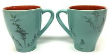 Lot 2 2006 Starbucks Coffee Bean Plant Lt. Blue Orange Floral Nature Leaves Mugs