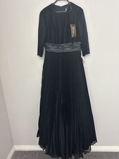 New Mac Duggal Black Pleated Long Sleeve Embellished A-Line Dress 30700 Size 12