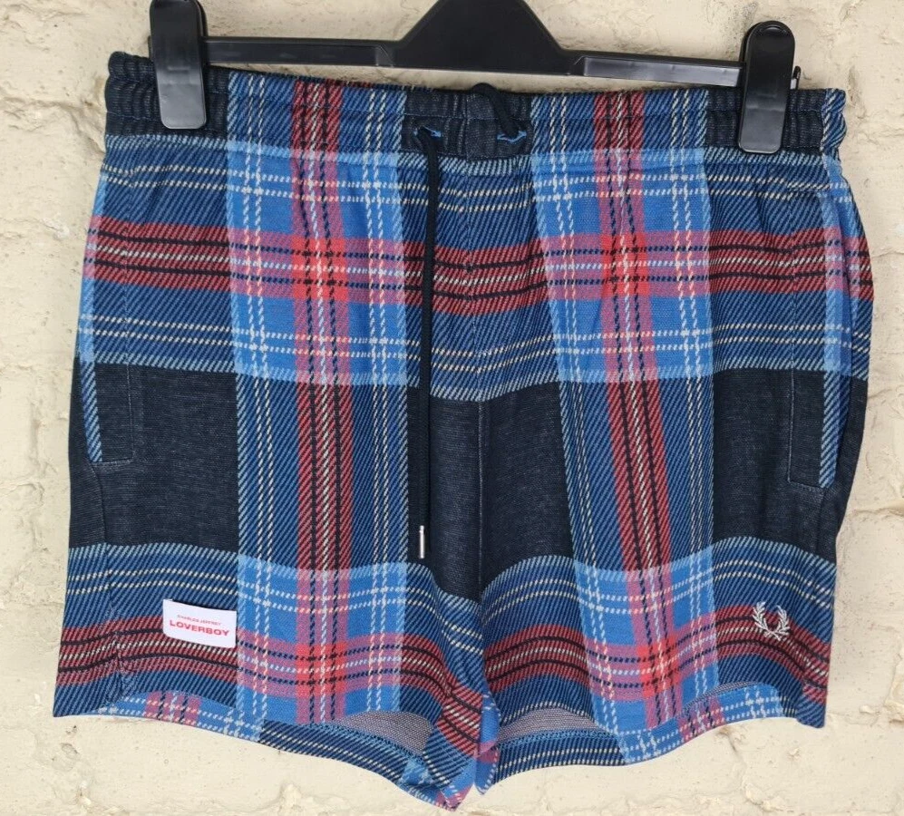 CHARLES JEFFREY LOVERBOY x FRED PERRY 'Loverboy Tartan' Shorts Size: Large NEW