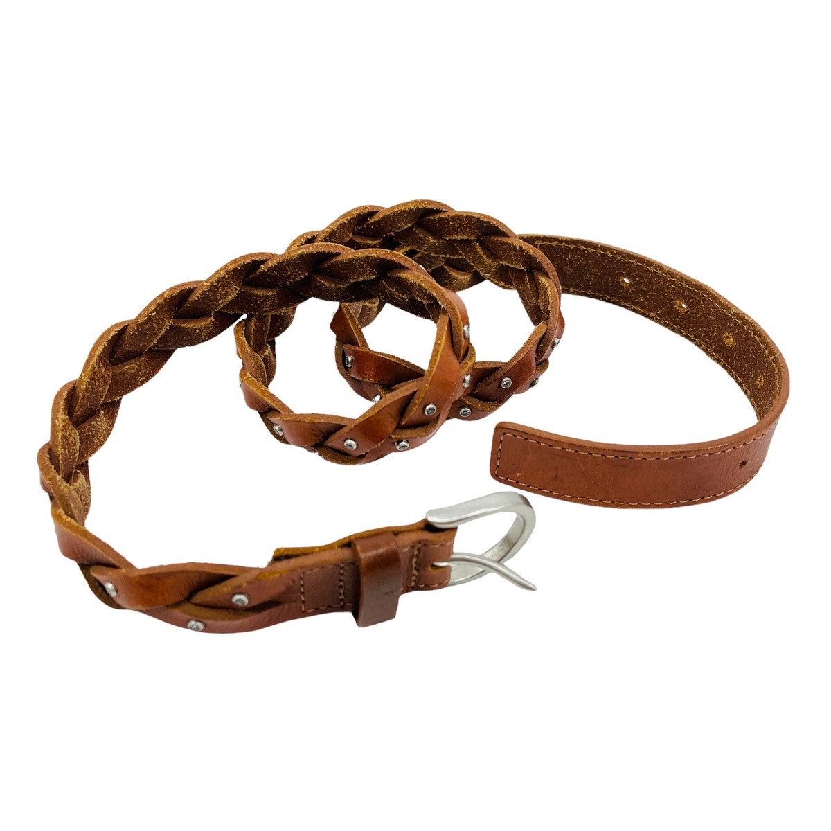 Gap Leather Braided Studded Skinny Belt Brown Cow Hide  display picture 2