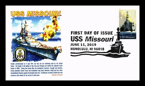US COVER USS MISSOURI NAVAL BATTLESHIP FIRST DAY ISSUE PANDA CACHET