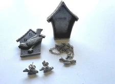 Torino Pewter Bird Trinket Brooch, Earrings and Necklace Box Jewelry Set