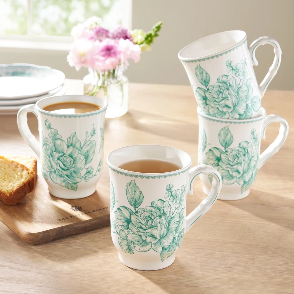 Кружки керамические The Pioneer Woman Agatha 12 унций зеленые набор из 4 штук - Изображение 2 из 4