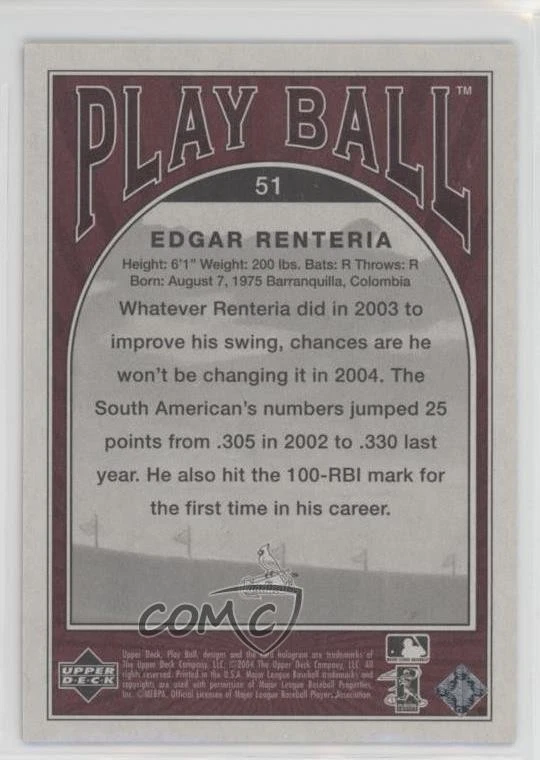 2004 Upper Deck Play Ball Edgar Renteria #51 - Image 2 of 2