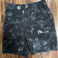 EUC Carhartt M Boys Youth Shorts Size 10 12 Black Gray Camo Cargo Pockets