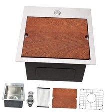 Drop In Bar Sink- 15 x 15 Small RV Sink 15"x15"x9" Stainless Steel-Workstation