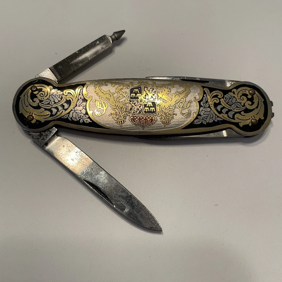 Винтажный EKA Швеции герб эмаль 4 лезвия мужчин складной карманный нож 1950-х - Изображение 2 из 4