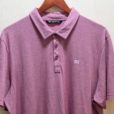Travis Mathew Polo Shirt Mens 2XL Pink Stripe Short Sleeve Pima Cotton Golf Top