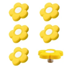 6PCS Yellow Flower Shape Knob, 1.8x1.8x0.85, Soft Rubber, Kids, Cabinet, Drawer