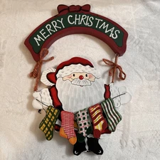 Vintage Studio 33 Wood Santa Wall Sign Merry Christmas Santa w/Stockings  1997