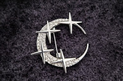 Mond & Sterne Brosche silberfarben Vintage inspiriert Schmuck Geschenk Himmelsbrosche