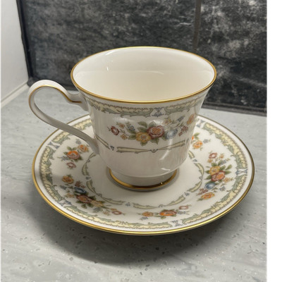 Vintage Noritake Homage Ivory China Cup & Saucer Set #7236 Floral Gold Trim MINT