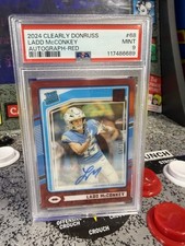 2024 Clearly Donruss Ladd McConkey #68 Rookie RC Auto Red /149 Graded PSA 9 MINT