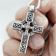 Vintage Celtic Knot Cross Pendant Necklace for Men Viking Gothic Jewelry Gift