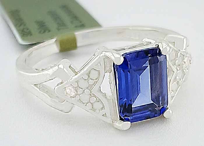 LAB CREATED 1.75 Cts TANZANITE & GENUINE DIAMONDS RING SOLID .925 SILVER - NWT