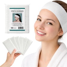 Disposable Spa Headbands 100 Pack Individually Wrapped Single Snap Tab
