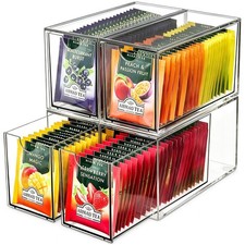 4 Pack Tea Bag Drawers Organizer, Clear Plastic Stackable Tea Organizers and ...