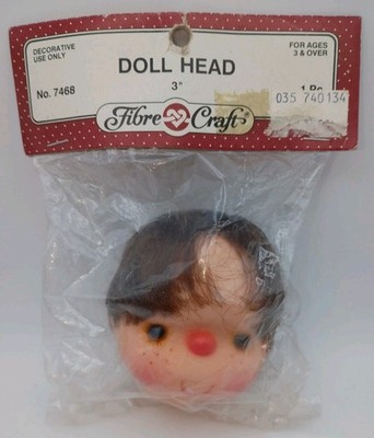 Vtg.NOS NIP Fibre Craft Boy Doll Head W/ Brown Hair, Rosy Cheeks, Freckles 